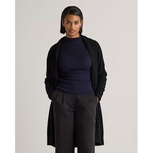 Quince Women Mongolian Cashmere Duster Cardigan Sweater Black Sleeved Top S